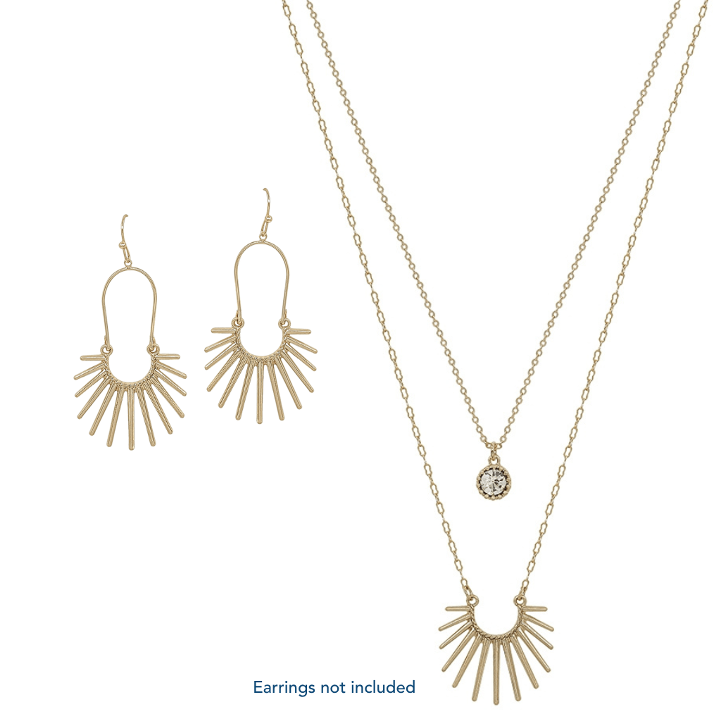 Beautiful, delicate and classic, our Matte Gold Sunburst and Crystal 16"-18" Necklace looks stunning when worn. Has a beautiful two layer design with a crystal and starburst.