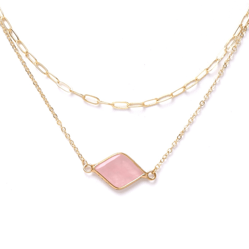 NOT FADE Small Pink Crystal Charm Necklace Chain Gold Color 316L
