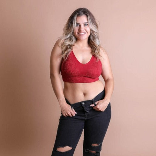 Feel and look great in this Seamless Padded Textured Brami Plus Size Bralette. Available in  multiple colors