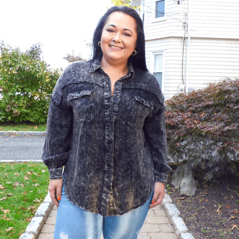 Stay casual but chic in our fashionable Acid Wash Button Up Top featuring soft lightweight material, a collared neckline, long loose sleeves with button closure cuffs.