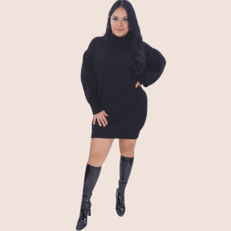A dress to keep you cozy through the winter, the Balloon Sleeve Sweater Dress is a slightly loose fit. This long sleeve dress is comfortable and easy to wear.