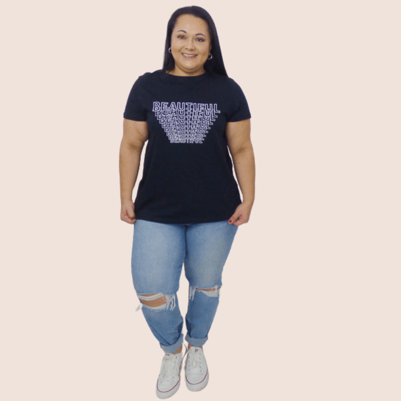 This "Beautiful" Graphic Plus Size T-Shirt has a relaxed fit and is made out of 100% cotton. Great alone or under a jacket.