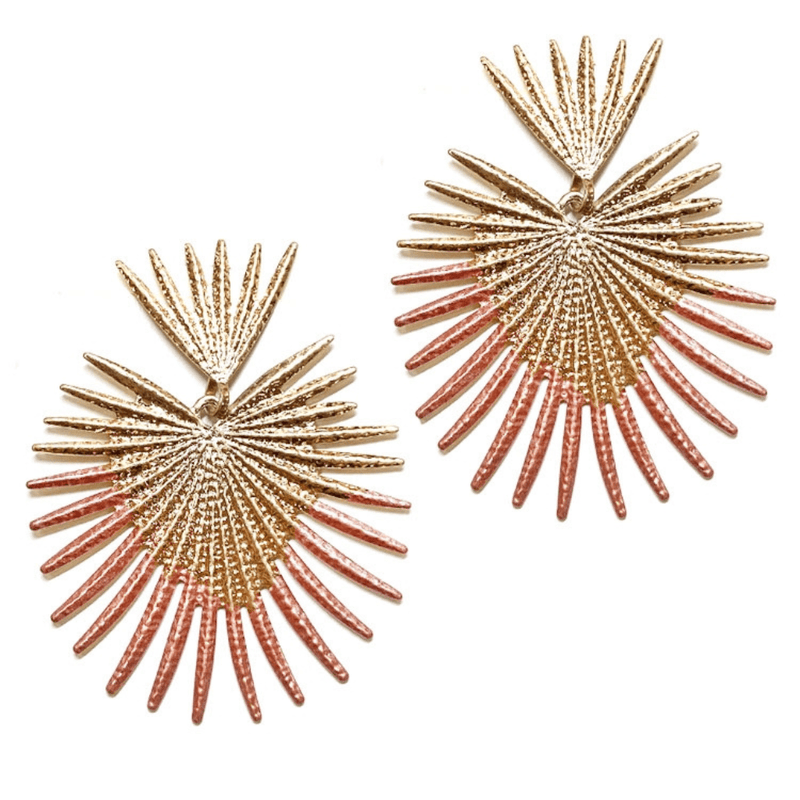 Bring a sophisticated touch to any outfit with these matte gold and blush pink geometric stud earrings. These earrings are 1.75" long and feature a classic stud back.