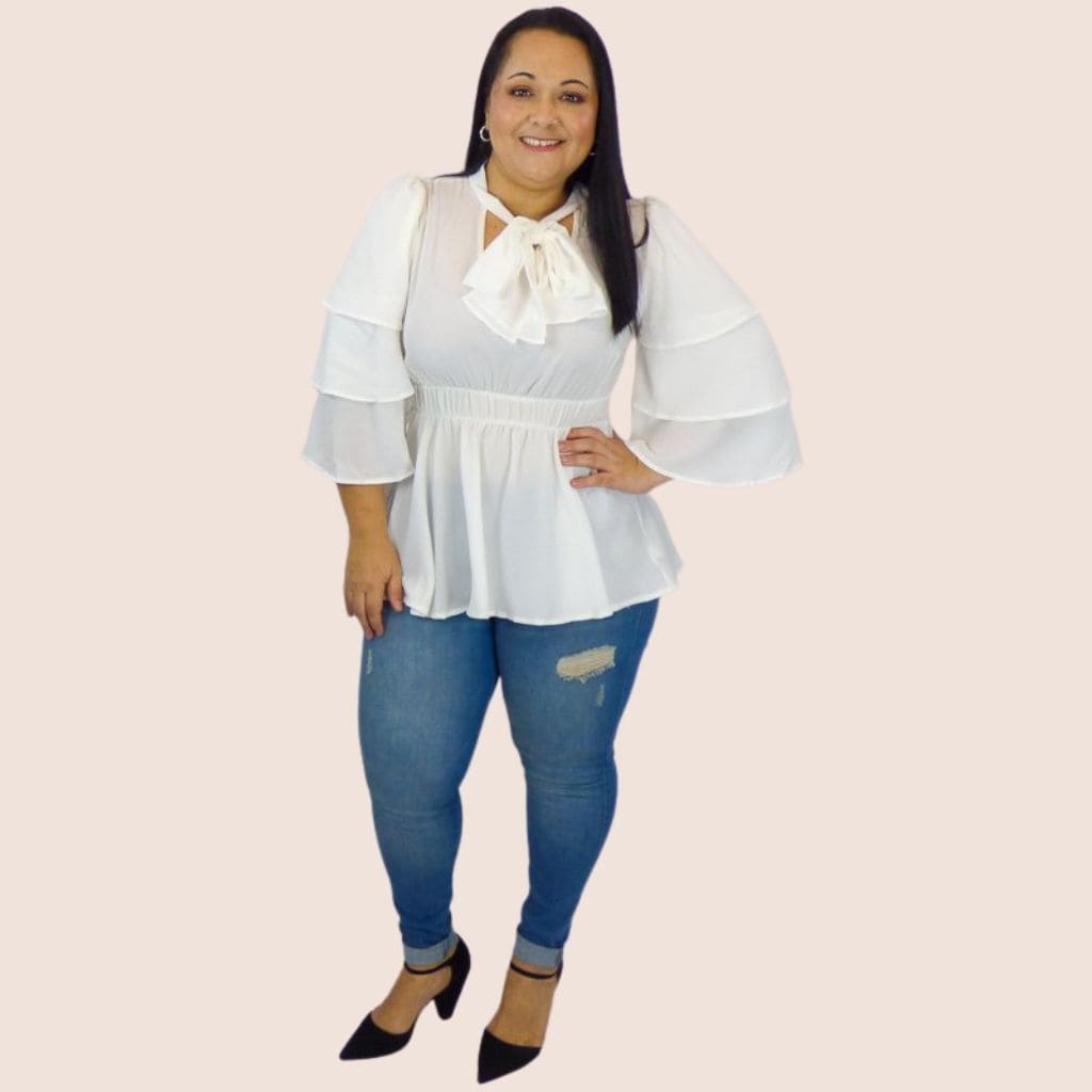 Bow Tie Peplum Plus Size Top with 3/4 Bell Sleeves – Urspirit Shop