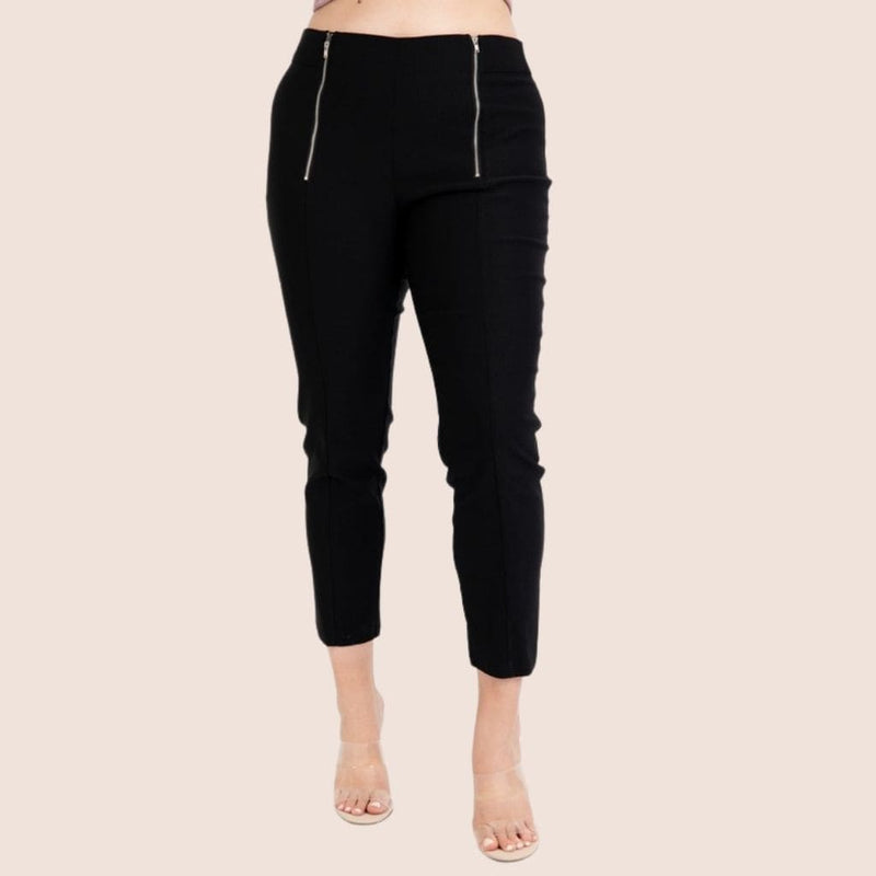High waisted for extra coverage with zipper details. The cropped length ends just before the ankle, accentuating the slimmest part of the leg.
