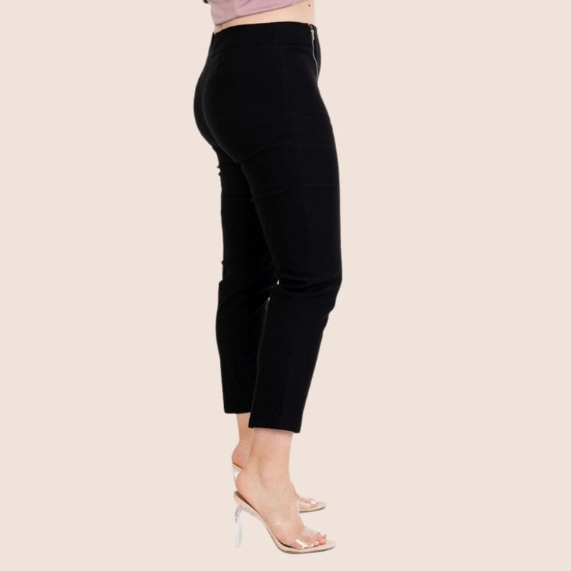 High waisted for extra coverage with zipper details. The cropped length ends just before the ankle, accentuating the slimmest part of the leg.