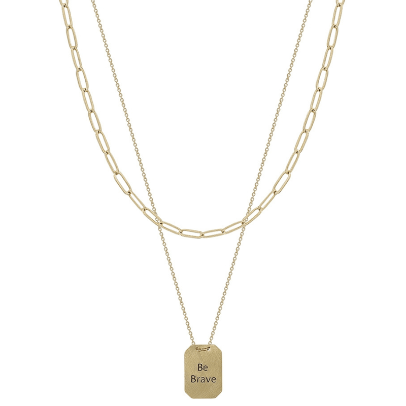 Improve your look and feel with this stylish and classic Gold Chain "Be Brave" Necklace. The perfect size for any time of day- add it to your daily outfit or wear out on date night!