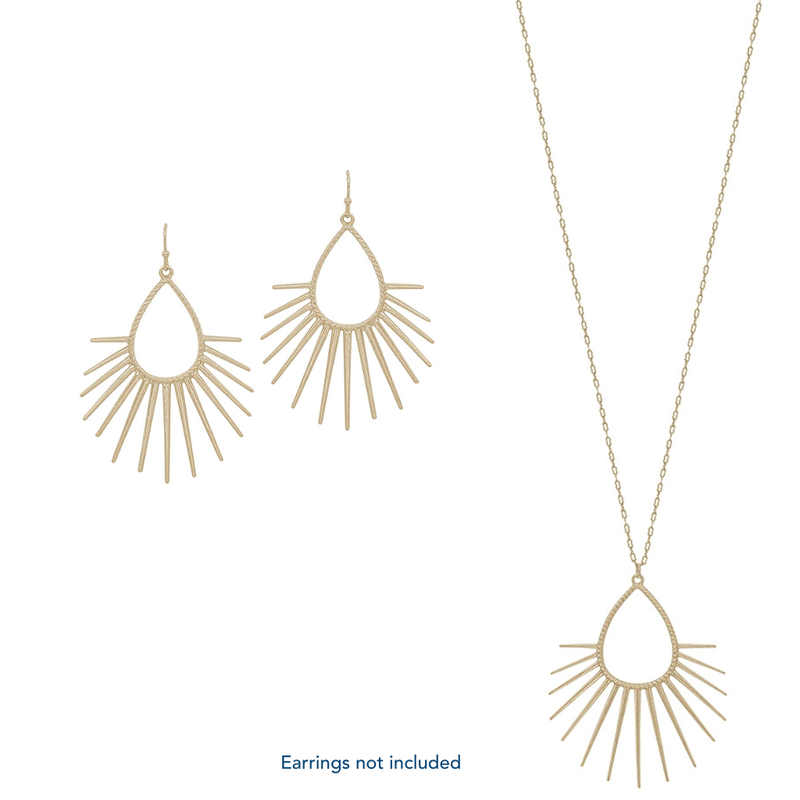 Our Matte Gold Spiked Starburst 32" Necklace features a beautiful design in gold, with spikes that form a starburst. The chain is 32" long.