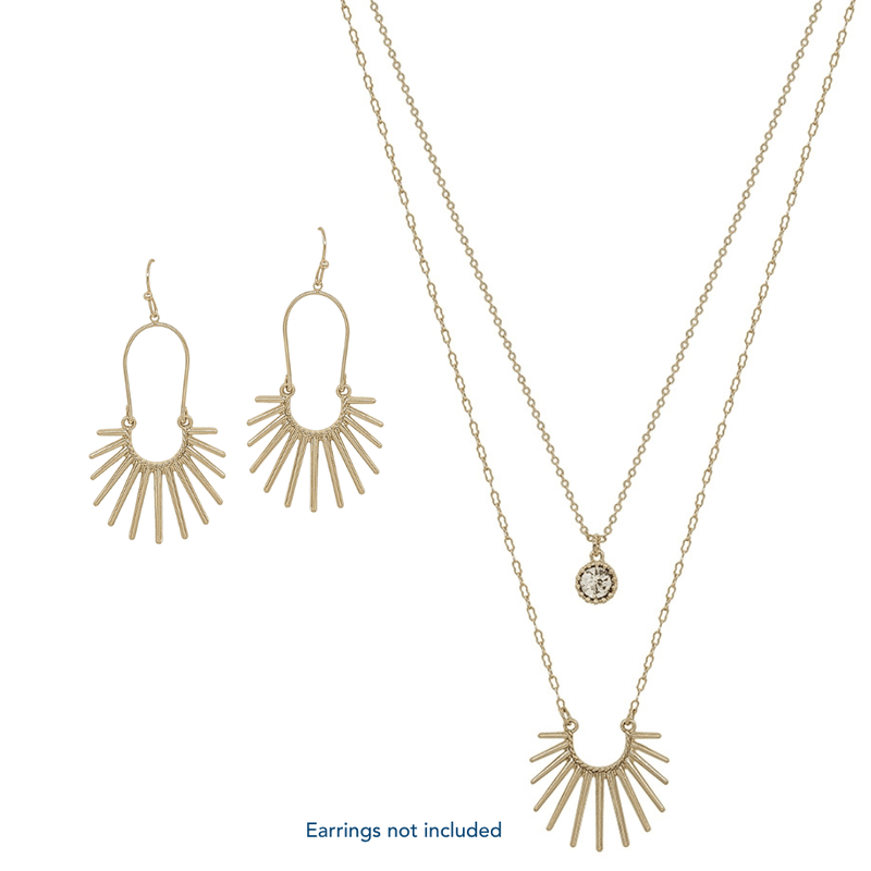 Beautiful, delicate and classic, our Matte Gold Sunburst and Crystal 16"-18" Necklace looks stunning when worn. Has a beautiful two layer design with a crystal and starburst.