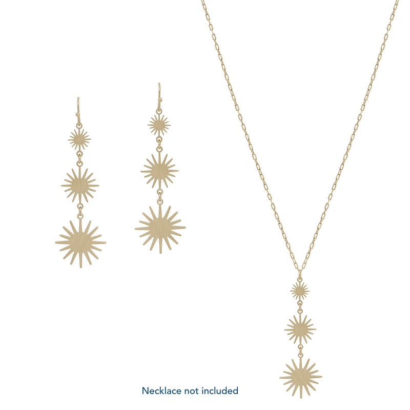 Graduated Gold Starburst Three Drop 1.75" Earring is an elegant pair. The earring design is simple but stunning; you will be sure to turn heads when wearing this pair.