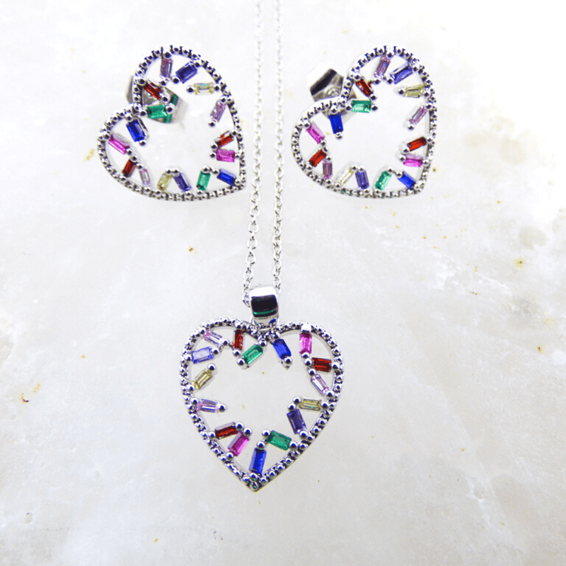 This unique metal jewelry is easy to wear and adds an instant touch of sparkle. Crafted from stainless steel and set with stunning multicolor cubic zirconia stones, this stunning 2-piece set is an ideal addition to your wardrobe.
