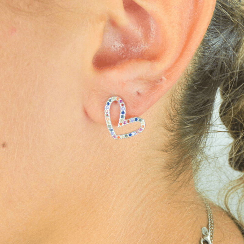 Beautiful and affordable, these Multicolor Cubic Zirconia Sterling Silver Heart Shapped Earrings will add a little color to any outfit.