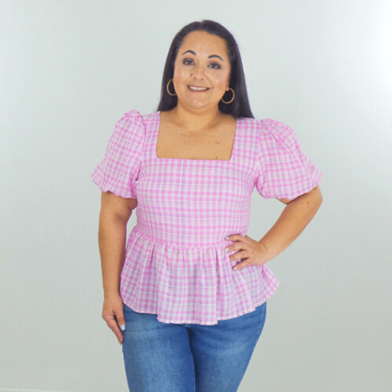 The Plus Size Puff Sleeve Gingham Top is a game changer to your wardrobe! It's a super simple baby doll silhouette, you'll be able to pair it with almost anything.