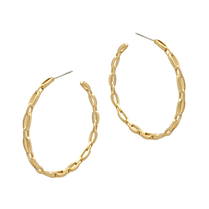 Elegant, stylish and sleek - this pair of Matte Gold Link Chain 2" Hoop Earring is a must-have for your jewelry collection. Available in Silver & Gold Color