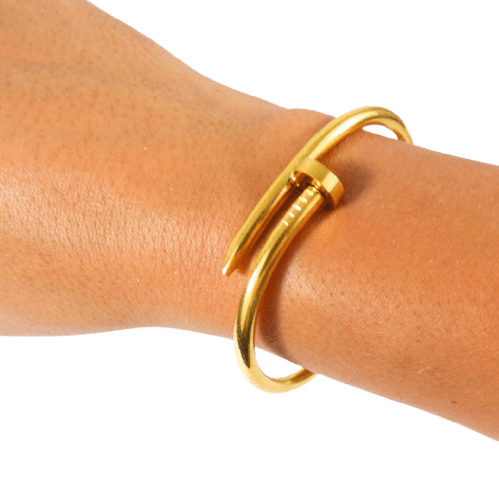 Stainless Steel Nail Bangle Bracelet Gold Plated