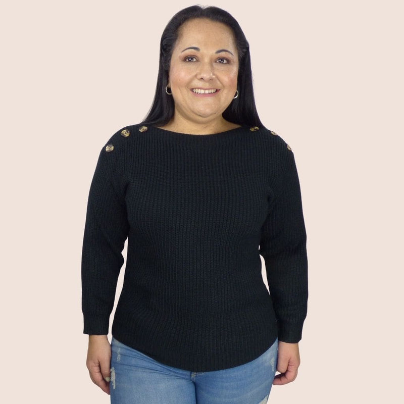 You'll be ready to dress for any occasion with this plus size long sleeve button detail pullover knit sweater. Great when you pair it with jeans or slacks.