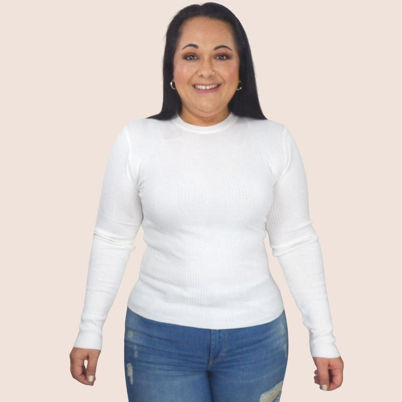 This Plus-size Ribbed Knit Long Sleeve Sweater will keep you warm and cozy under any coat. The ribbed neckline and high stretch give it a more sophisticated look.