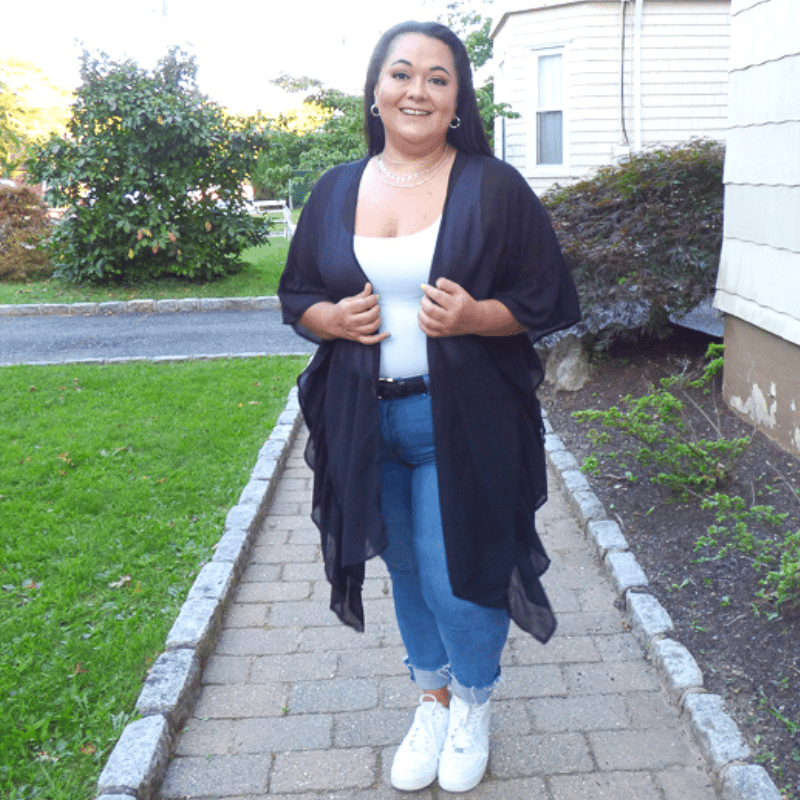 This gorgeous ruffle side kimono is the perfect addition to your wardrobe. Our Addy features an open front style, a lightweight flowy fabric, and a ruffle side.