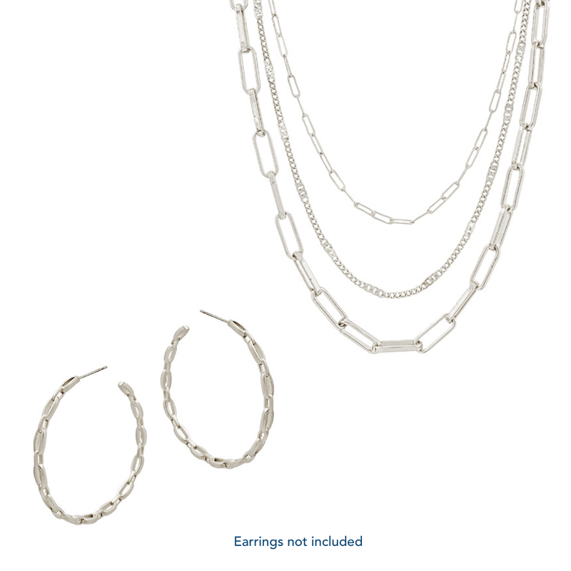 This Silver Paperclip Three Layered 16"-20" Multi-Function Necklace is sure to be a great addition to your jewelry wardrobe.