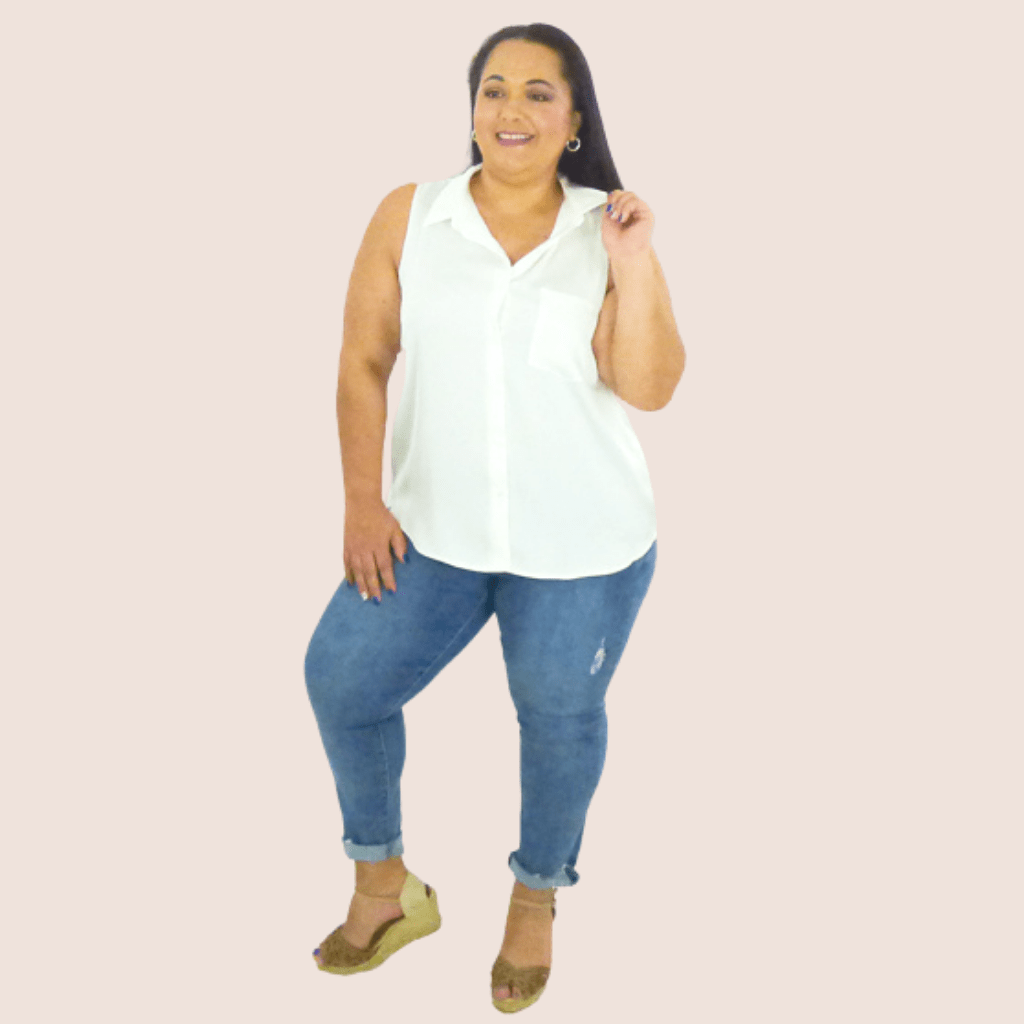 Sleeveless Button Down Plus Size Silk Shirt – Urspirit Shop