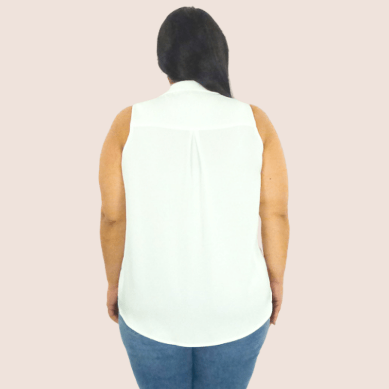 This classic Sleeveless Button Down Plus Size Silk Shirt combines the best of both worlds with its casual comfort and polished look. It pairs well with your favorite denim jeans or shorts.