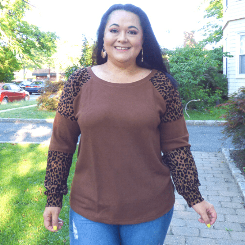 Keep cozy and stylish with this plus size Thermal Long Sleeve Leopard Top.This long sleeve top keeps you warm all season long.
