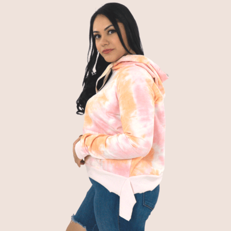 This Tie Dye Hoodie is perfect for everyday wear. Featuring front pockets, ribbed details on the side and thumbholes on the wrist. Wear it with leggings or jeans to complete the look.