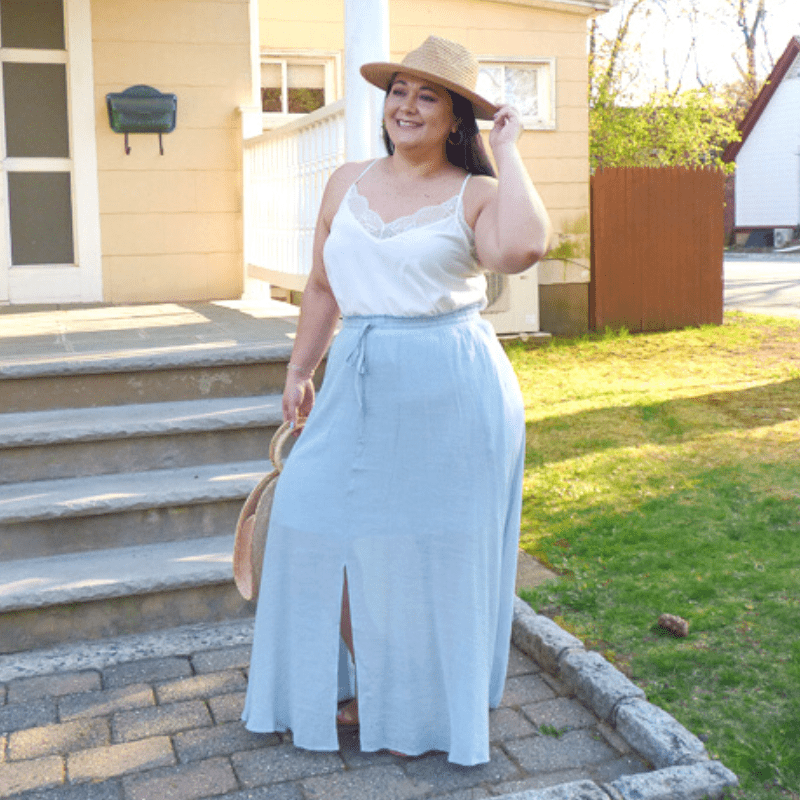 Our Yasmin Plus Size Maxi Skirt is a must-have in your spring and summer wardrobe. The cozy flowy material will keep you cool throughout the warmer months.